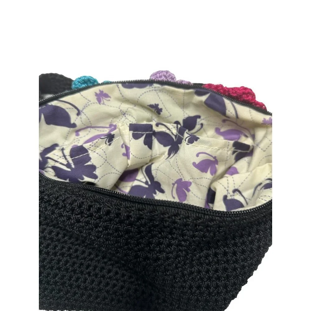 Lina, Black crochet‎ hobo bag with colorful flowers